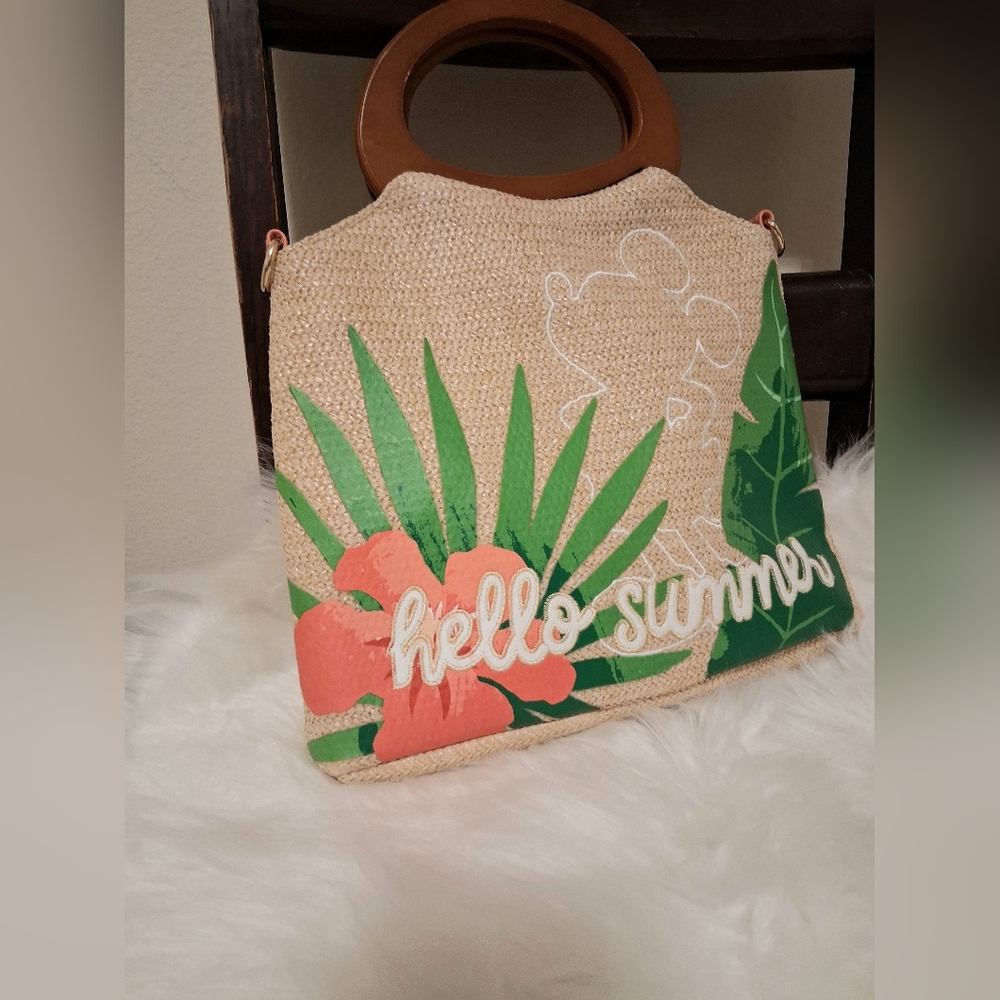 Disney Straw Like Crossbody Handbag With Wood Handles